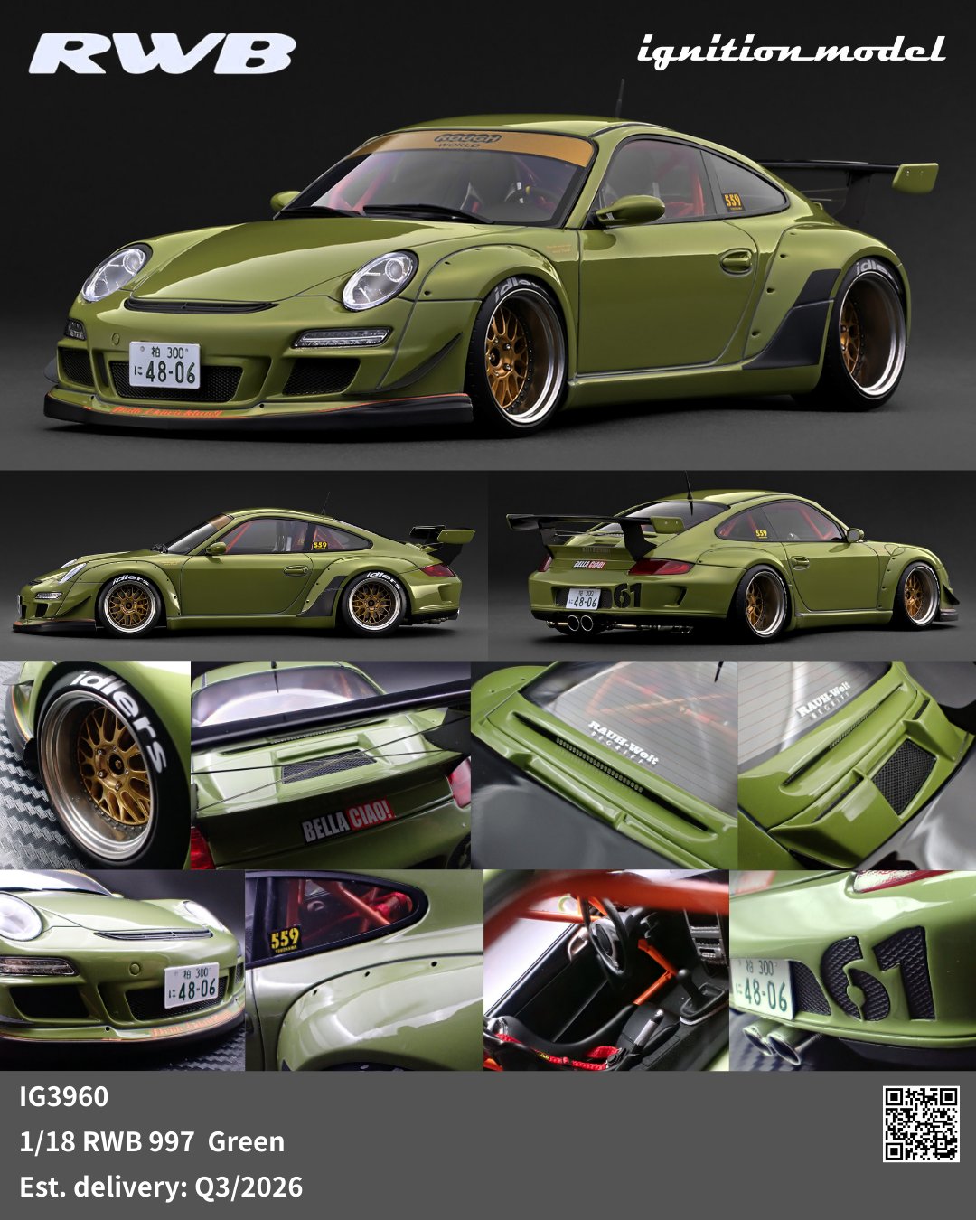 Image of 1/18 RWB GT3RS Olive (Nakai-san's own Race Car)
