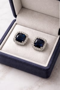 Image 1 of Blue CZ Square Stud Earrings in 925 Sterling Silver – Push Back