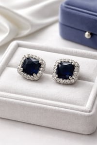Image 2 of Blue CZ Square Stud Earrings in 925 Sterling Silver – Push Back