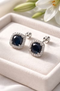 Image 3 of Blue CZ Square Stud Earrings in 925 Sterling Silver – Push Back