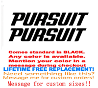 Image 1 of Pair OF 3.75" x 20" Pursuit boat Hull DECALS. uv safe. Lifetime warranty