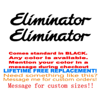 Image 1 of PAIR of 2.75"x21" ELIMINATOR BOAT Hull Decals uv safe. Lifetime warranty