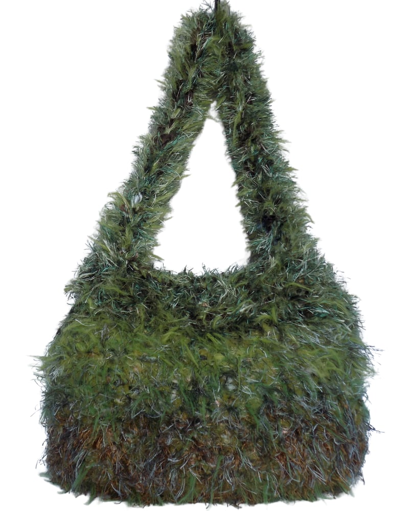 Image of Ghillie 17 - Earth tone fluffy over the shoulder handbag made from recycled materials