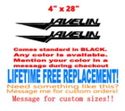 Image 1 of PAIR of 4" x 28" Javelin BOAT Hull Decals  uv safe. Lifetime warranty 
