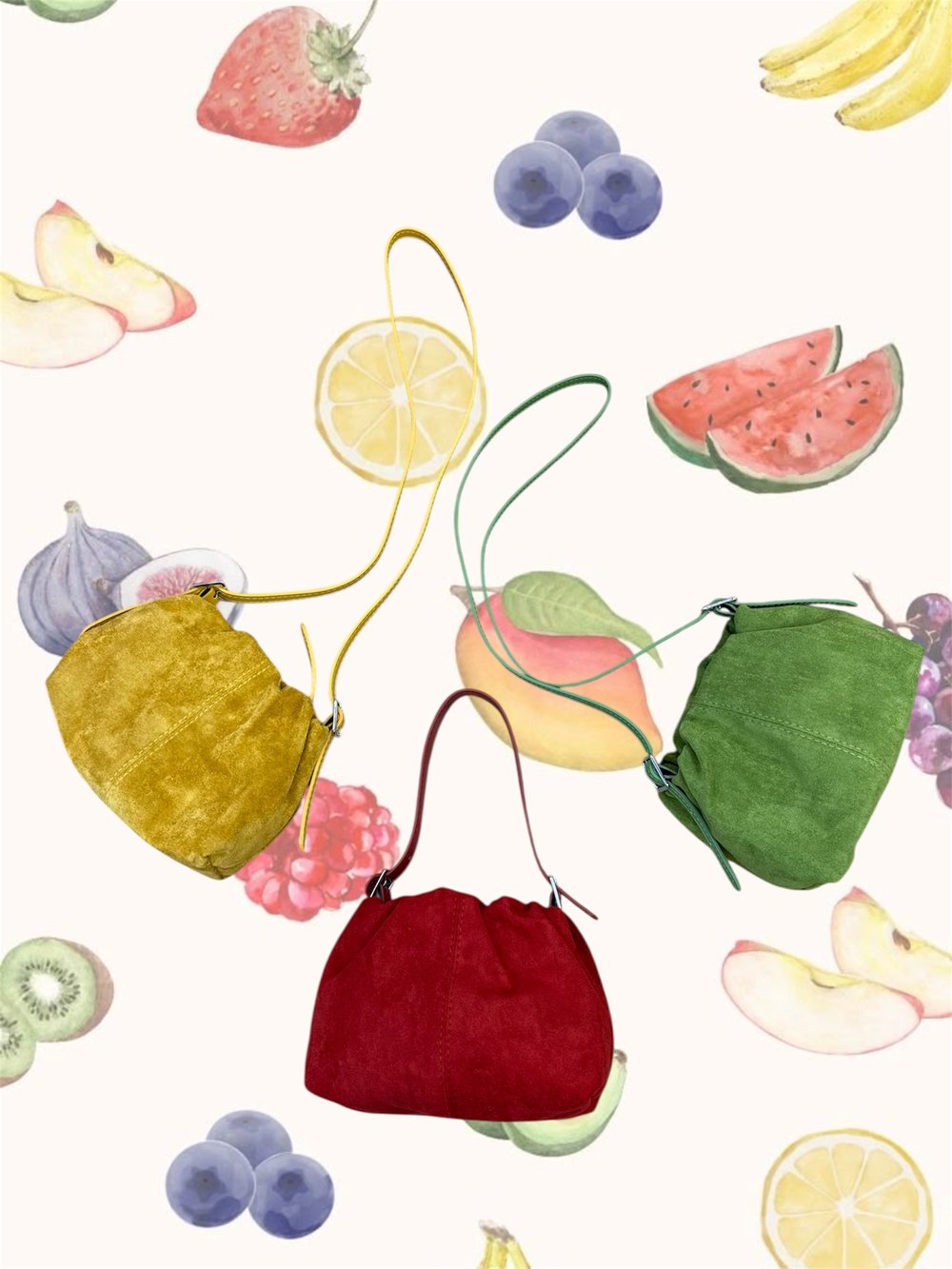 Image of Faux Suede Bucket Bags 🍎🍏🍌