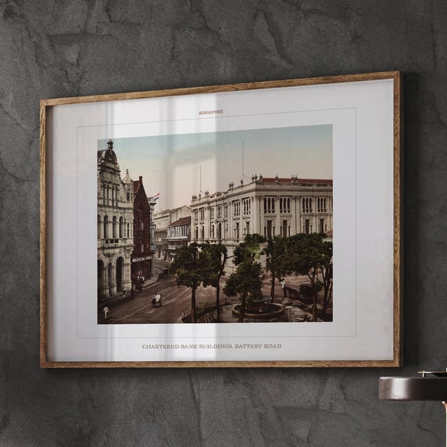 Singapore - Chartered Bank Buildings. Battery Road | 1890 | Singapore History | Vintage Print