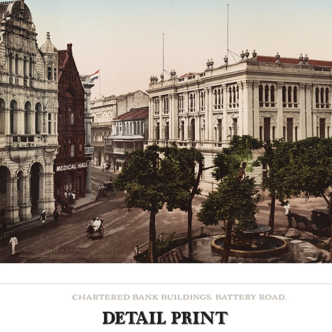 Singapore - Chartered Bank Buildings. Battery Road | 1890 | Singapore History | Vintage Print