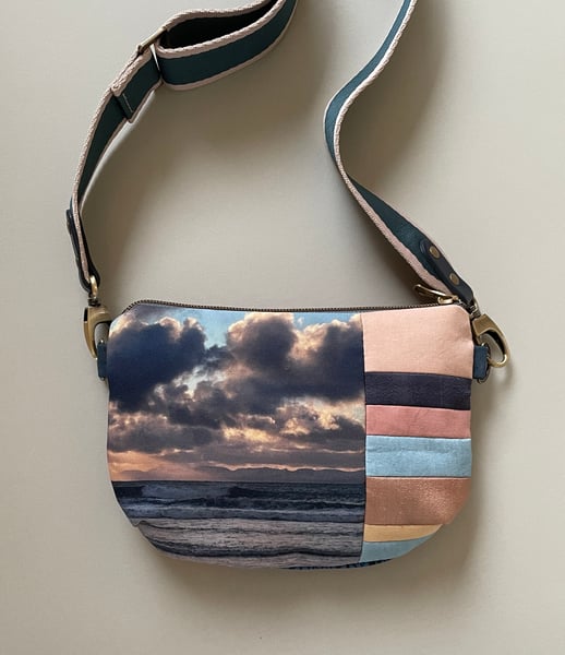 Image of Seascape reeds patchwork, crossbody print and plant-dyed bag