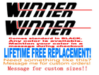 Image 1 of Set (2) of 3 x 18 inch Winner Boat Hull Decals   uv safe Lifetime warranty  