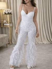 Image 1 of Iridescent Feather Sequin Trousers