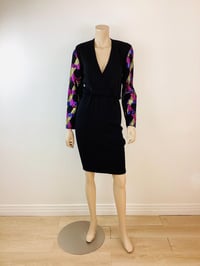 Image 1 of Vintage 1980s St John Knits Metallic Paillettes Black Sweater Knit Dress