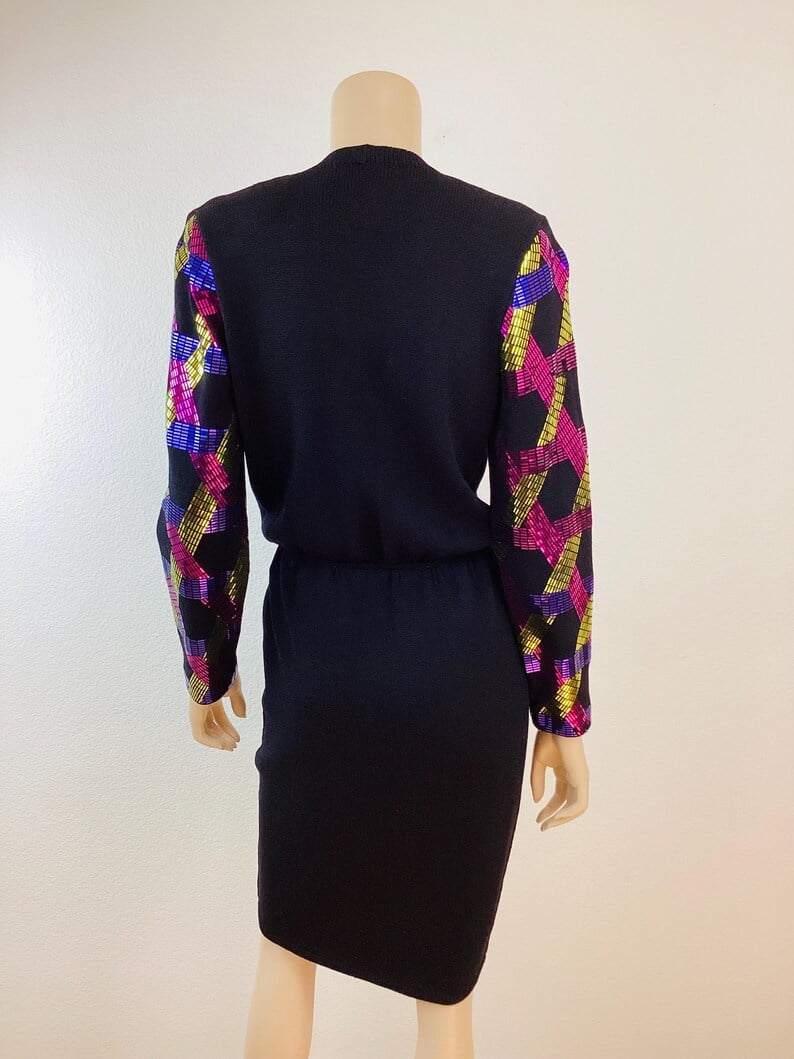 Vintage 1980s St John Knits Metallic Paillettes Black Sweater Knit Dress | fabulous mess vintage Vintage 1980s St John Knits Metallic Paillettes Black Sweater Knit Dress | fabulous mess vintage