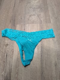 Teal cotton and lace thong 