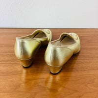 Image 6 of Vintage 1960s Gold Metallic Pastel Jewel Studded Slipper Heels