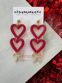 Double Donut style hearts pearl bow - red 