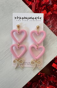 Double donut style hearts pearl bow - pink 