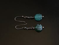 Image 1 of Turquoise Green ancient roman Glass Silver Earrings