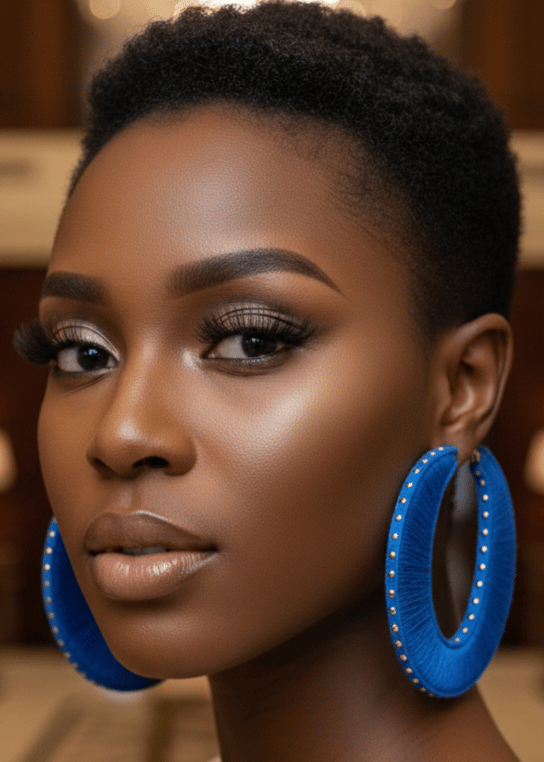 Image of Royal Blue Gold Studded Sweater Hoop Earrings