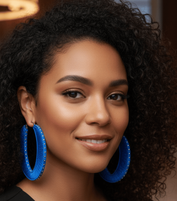 Image of Royal Blue Gold Studded Sweater Hoop Earrings