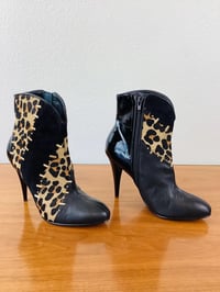 Image 2 of Vintage Leopard Print & Black Leather Beverly Feldman High Heel Boots