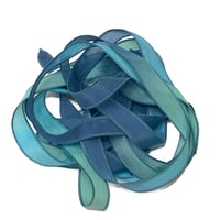 Image 2 of 1PC. MOODY BLUES  42" Hand Dyed Finished Edge Silk Wrist Wrap Bracelet/Jewelry/Craft Ribbons