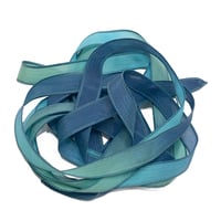 Image 1 of 1PC. MOODY BLUES  42" Hand Dyed Finished Edge Silk Wrist Wrap Bracelet/Jewelry/Craft Ribbons