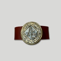 Image 1 of METALLUM™ logo Belt - 𝐺𝑜𝑙𝑑/𝑤𝑖𝑛𝑒 𝑟𝑒𝑑