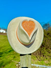 Image 1 of “Volunteer to Love Me” Rhinestone Cowboy Hat, Covered Suede Heart Shaped Bedazzled Hats