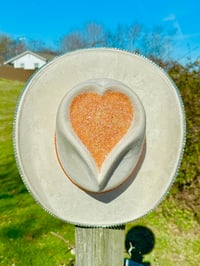 Image 2 of “Volunteer to Love Me” Rhinestone Cowboy Hat, Covered Suede Heart Shaped Bedazzled Hats