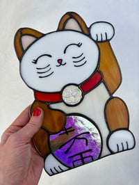Image 1 of Large Dichro Stained Glass Lucky Cat