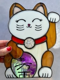 Image 2 of Large Dichro Stained Glass Lucky Cat