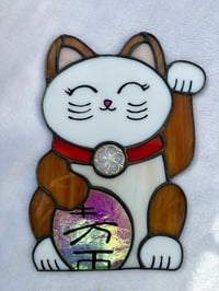Image 4 of Large Dichro Stained Glass Lucky Cat