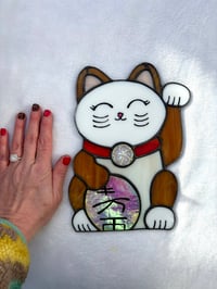 Image 3 of Large Dichro Stained Glass Lucky Cat