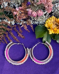 Image 2 of Abstract XL Beaded Hoops - Pink