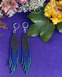 Image 2 of Black and Blue Fringe Earrings