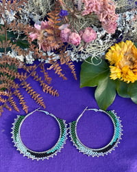 Image 2 of Abstract XL Beaded Hoops - Green
