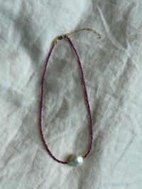 Image 2 of Raw Ruby Choker with Baroque Pearl