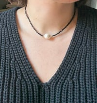 Image 1 of Black Spinel Choker with Baroque Pearl with Silver