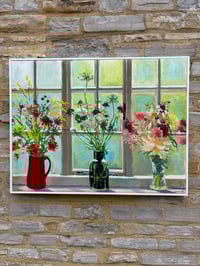 Image 4 of Studio Window with October Flowers. Oil on linen canvas. 100cm x 76cm 