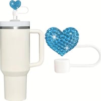 Teal blue jeweled heart straw cover 