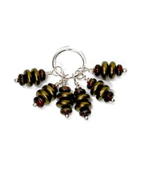 Image 2 of 6PC Handmade Glass Bead Charms: Silver Tone Plated Accents/Matt Bronze with Marbled Disc Beads