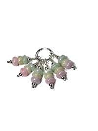 Image 2 of 6PC. Handmade Glass Bead Charms: Silver Tone Plated Accents, Pink/Yellow/Green