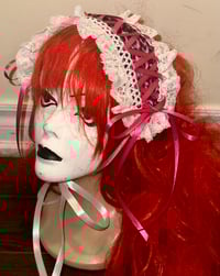 Image 3 of pink leopard headdress w/ white lace