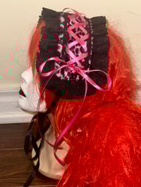 Image 4 of pink leopard headdress w/ black lace