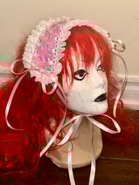 Image 3 of pink pvc headdress w/ white lace