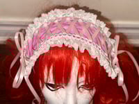 Image 5 of pink pvc headdress w/ white lace