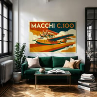 Image 1 of Stampa Fine Art ispirata all'idrovolante MACCHI C.100 - Art Déco inspired aviation prints