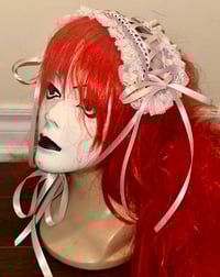 Image 3 of pink plaid headdress w/ white lace