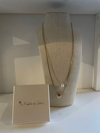 Image 2 of Two lined Heart Pearl Necklace Stainless Steal - No. 4