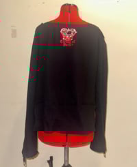 Image 3 of black x red “cat card suit” print gauze top